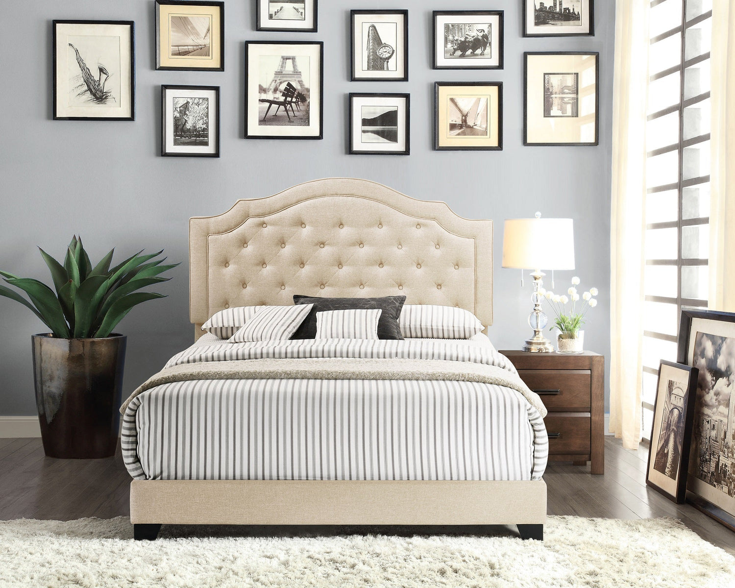 Truva Beige Upholstered King Bed - SH280KBGE-1 - Bien Home Furniture &amp; Electronics