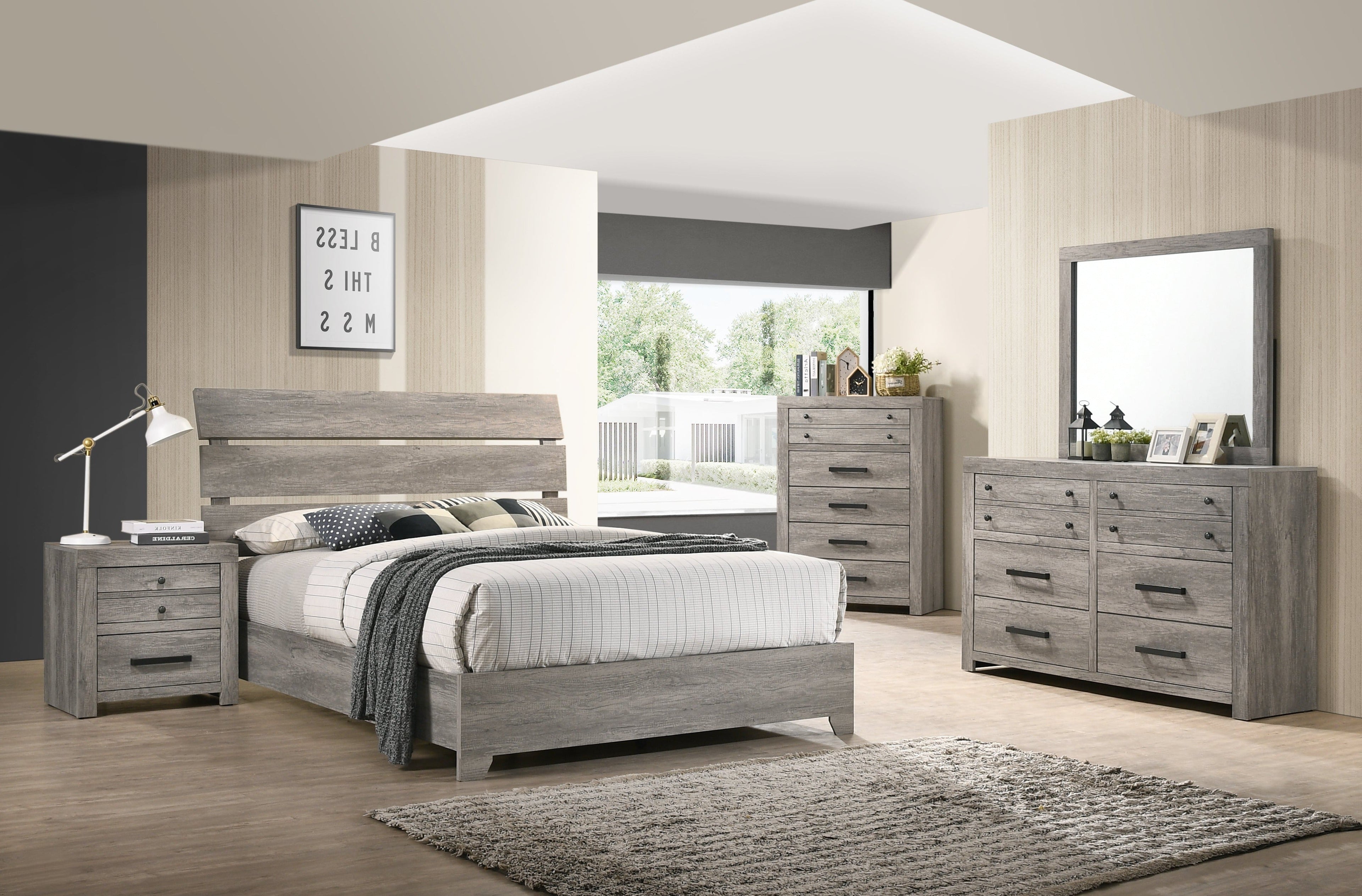 Tundra Gray Platform Bedroom Set - SET | B5520-Q-HBFB | B5520-KQ-RAIL | B5520-2 | B5520-4 - Bien Home Furniture &amp; Electronics