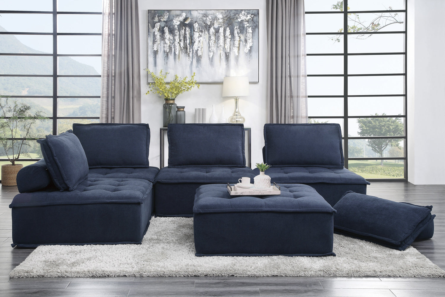 Ulrich Blue Modular 5-Piece Modular Sectional - 9545BU*5 - Bien Home Furniture &amp; Electronics