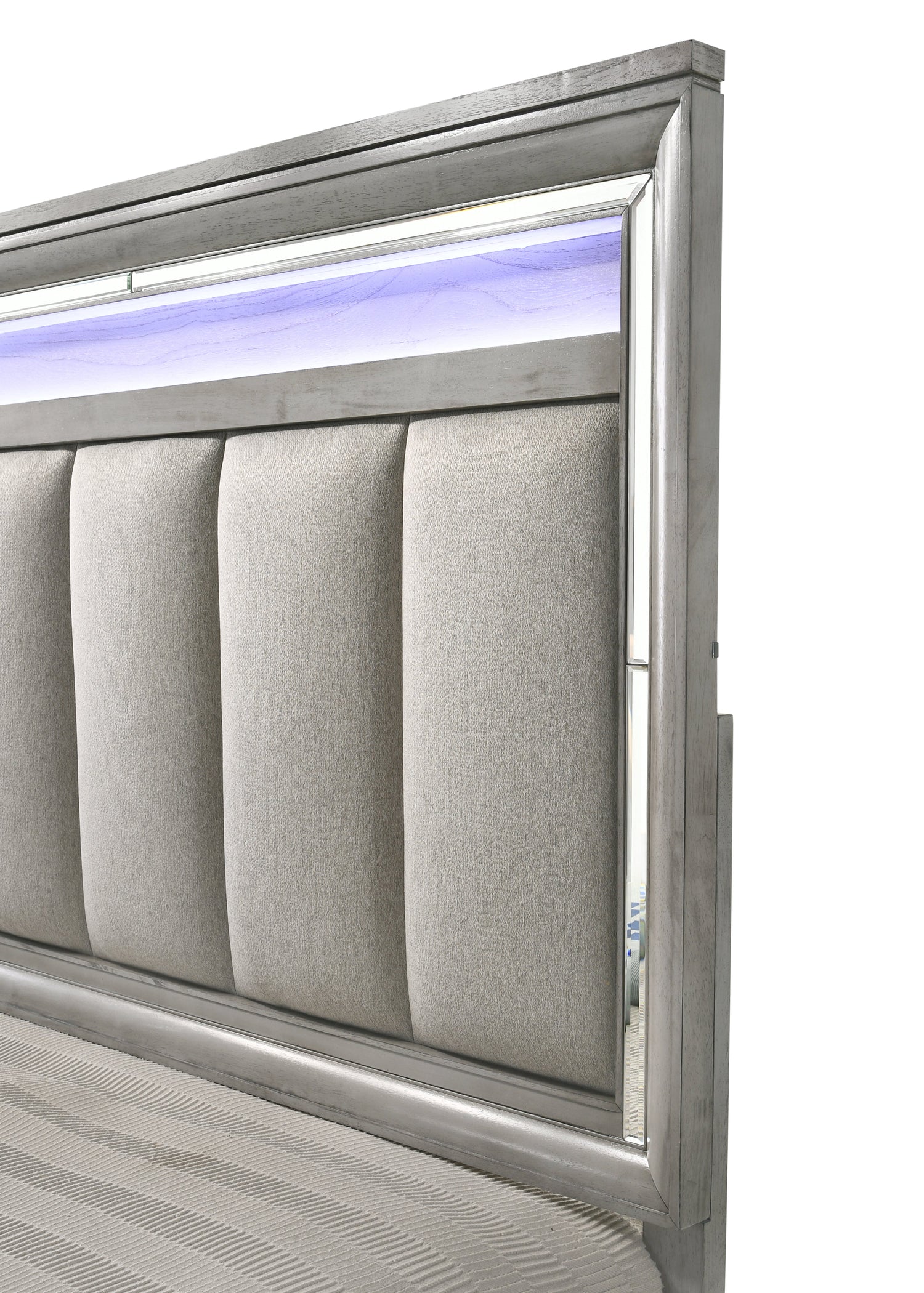 Vail Gray King LED Upholstered Panel Bed - SET | B7200-K-HB | B7200-K-FB | B7200-KQ-RAIL - Bien Home Furniture &amp; Electronics