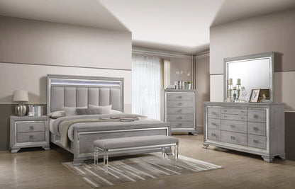 Vail Gray LED Upholstered Panel Bedroom Set - SET | B7200-K-HB | B7200-K-FB | B7200-KQ-RAIL | B7200-1 | B7200-11 | B7200-2 | B7200-4 - Bien Home Furniture &amp; Electronics