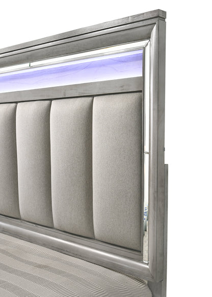 Vail Gray Queen LED Upholstered Panel Bed - SET | B7200-Q-HB | B7200-Q-FB | B7200-KQ-RAIL - Bien Home Furniture &amp; Electronics