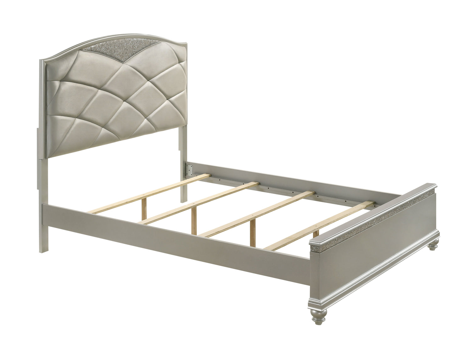 Valiant Champagne Silver Queen Upholstered Panel Bed - SET | B4780-Q-HB | B4780-Q-FB | B4780-KQ-RAIL - Bien Home Furniture &amp; Electronics