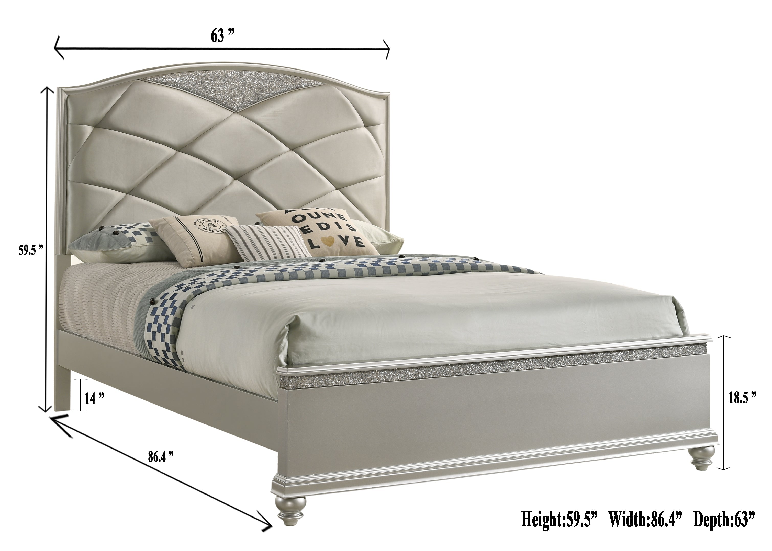 Valiant Champagne Silver Upholstered Panel Bedroom Set - SET | B4780-Q-HB | B4780-Q-FB | B4780-KQ-RAIL | B4780-1 | B4780-2 - Bien Home Furniture &amp; Electronics