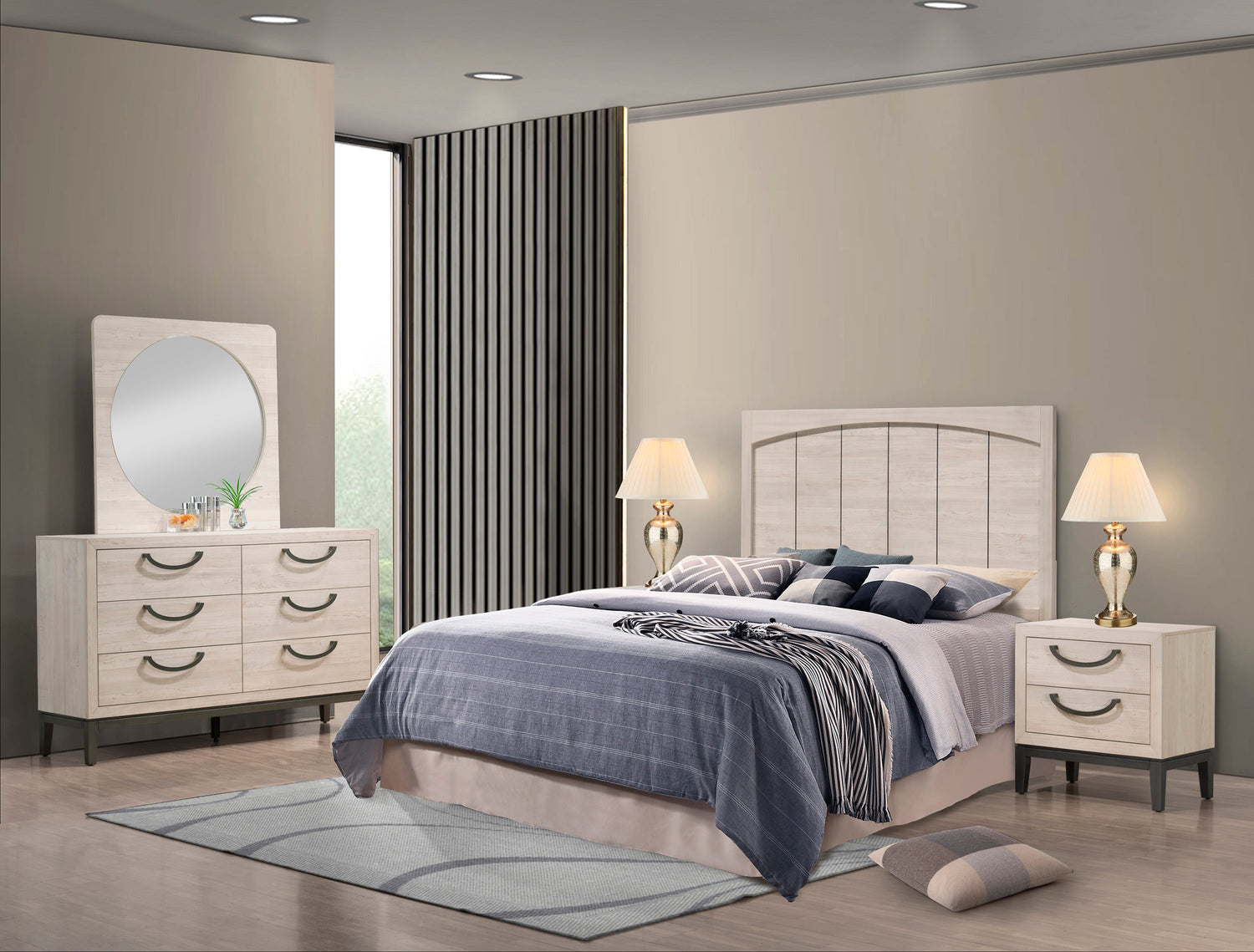 Veda Chalk Panel Bedroom Set - SET | B3300-Q-HBFB | B3300-KQ-RAIL | B3300-2 | B3300-4 - Bien Home Furniture &amp; Electronics