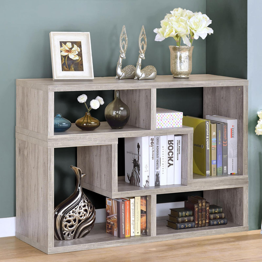 Velma Convertable Bookcase/TV Console Gray Driftwood - 802330 - Bien Home Furniture &amp; Electronics