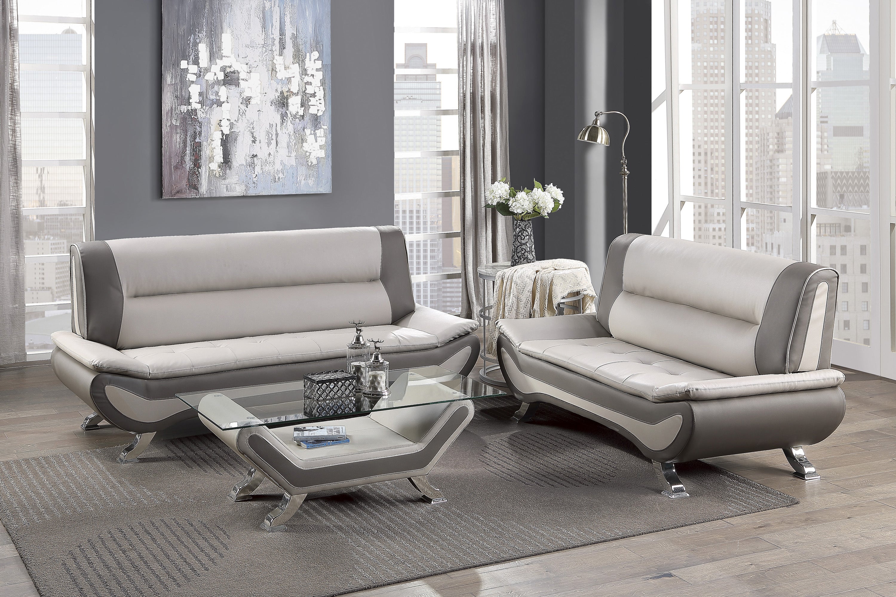 Veloce Beige/Gray Faux Leather Cocktail Table - SET | 8219-30G | 8219BEG-30 - Bien Home Furniture &amp; Electronics