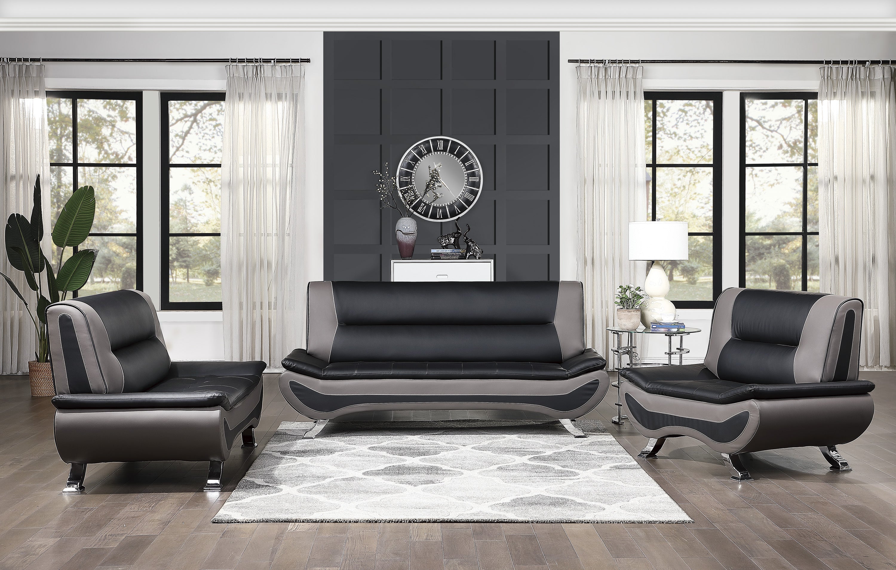 Veloce Black/Gray Faux Leather Sofa - 8219BLK-3 - Bien Home Furniture &amp; Electronics