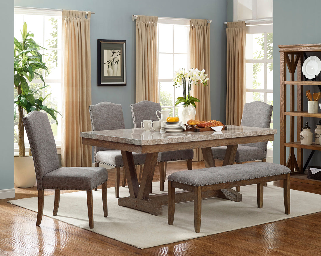 Vesper Brown/Gray Marble Rectangular Dining Set - SET | 1211T-4272 | 1211S(3) - Bien Home Furniture &amp; Electronics