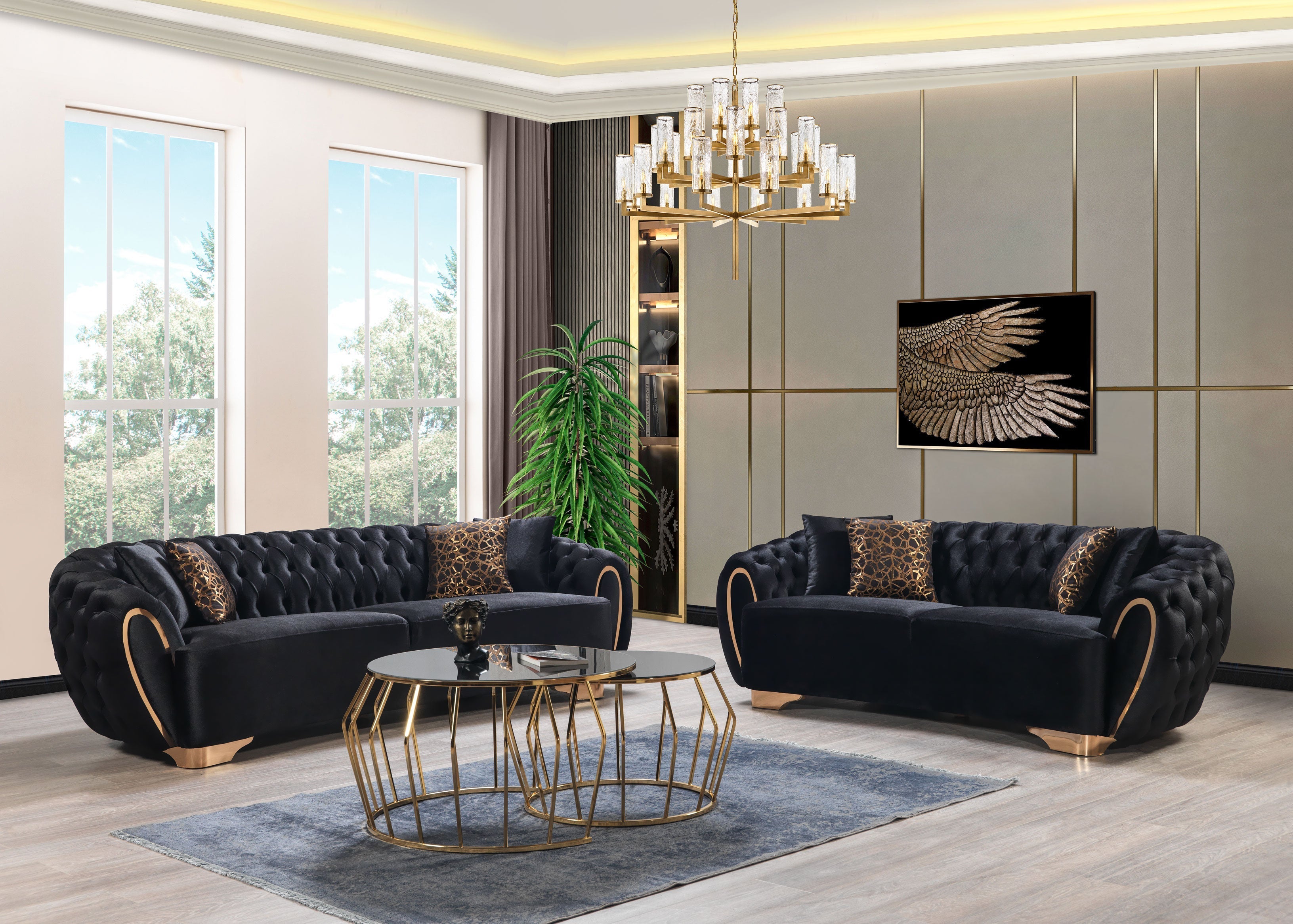 Victoria Black Velvet Living Room Set - VICTORIABLACK-SL - Bien Home Furniture &amp; Electronics