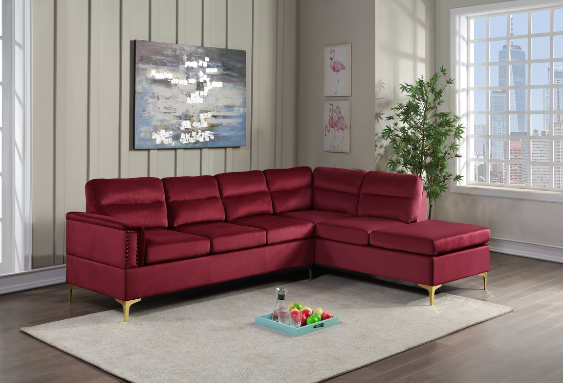 Vogue Red Velvet Sectional - Vogue - Red - Bien Home Furniture &amp; Electronics