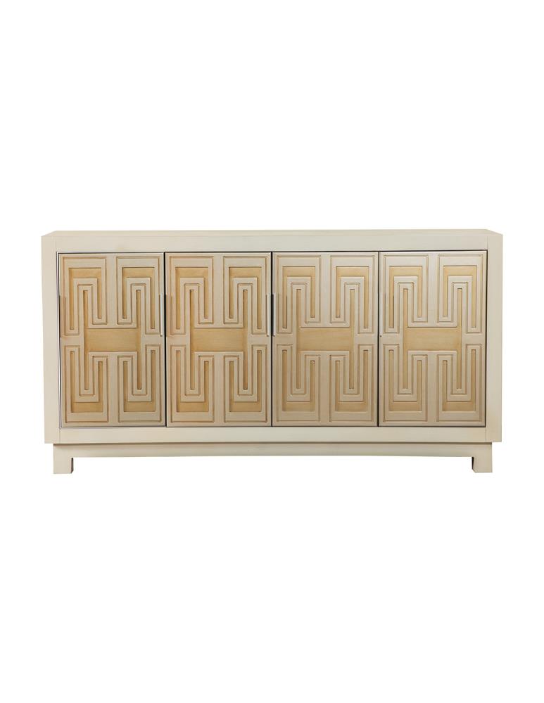 Voula White/Gold Rectangular 4-Door Accent Cabinet - 953416 - Bien Home Furniture &amp; Electronics