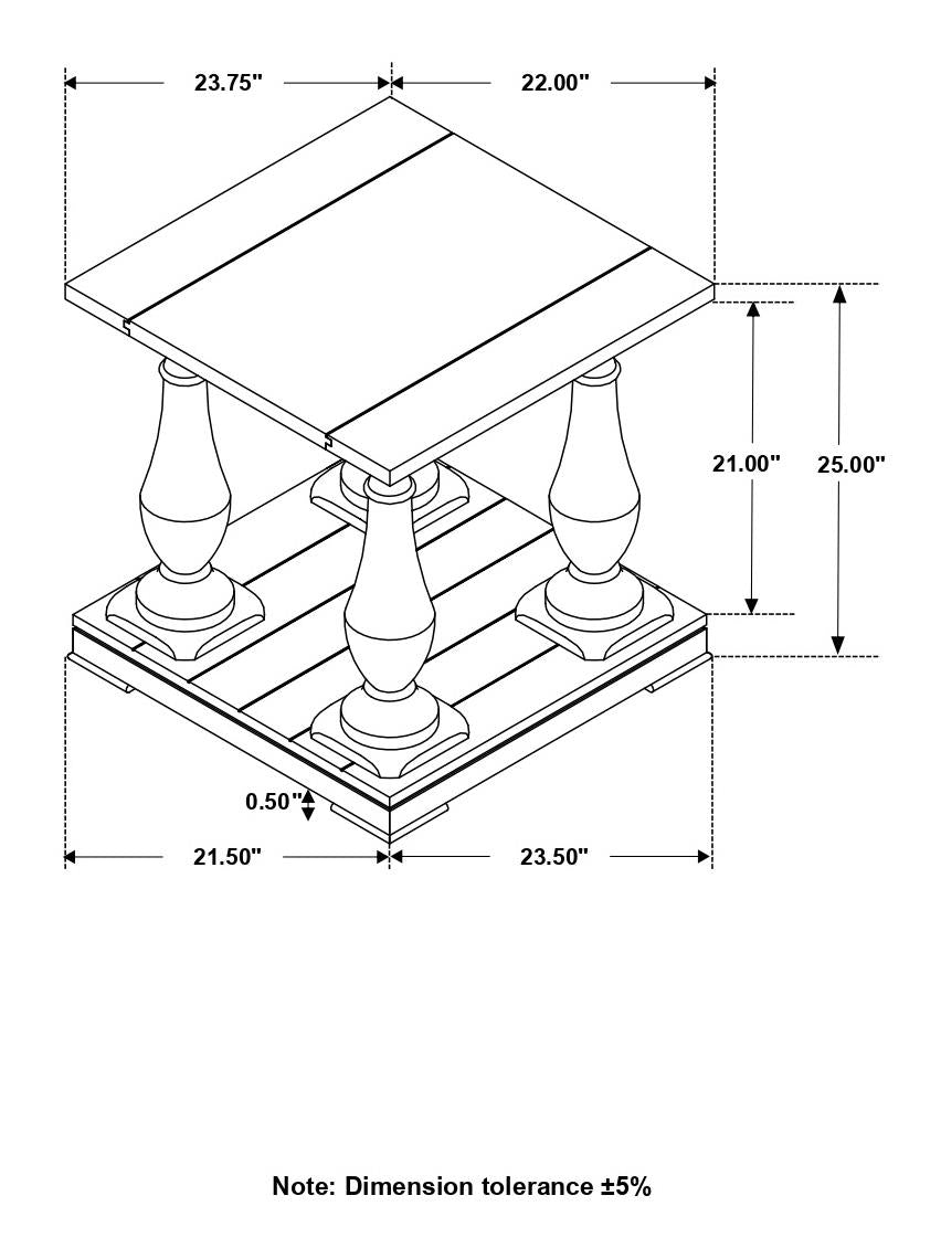 Walden Rectangular End Table with Turned Legs/Floor Shelf Coffee - 753377 - Bien Home Furniture &amp; Electronics