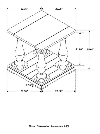 Walden Rectangular End Table with Turned Legs/Floor Shelf Coffee - 753377 - Bien Home Furniture &amp; Electronics