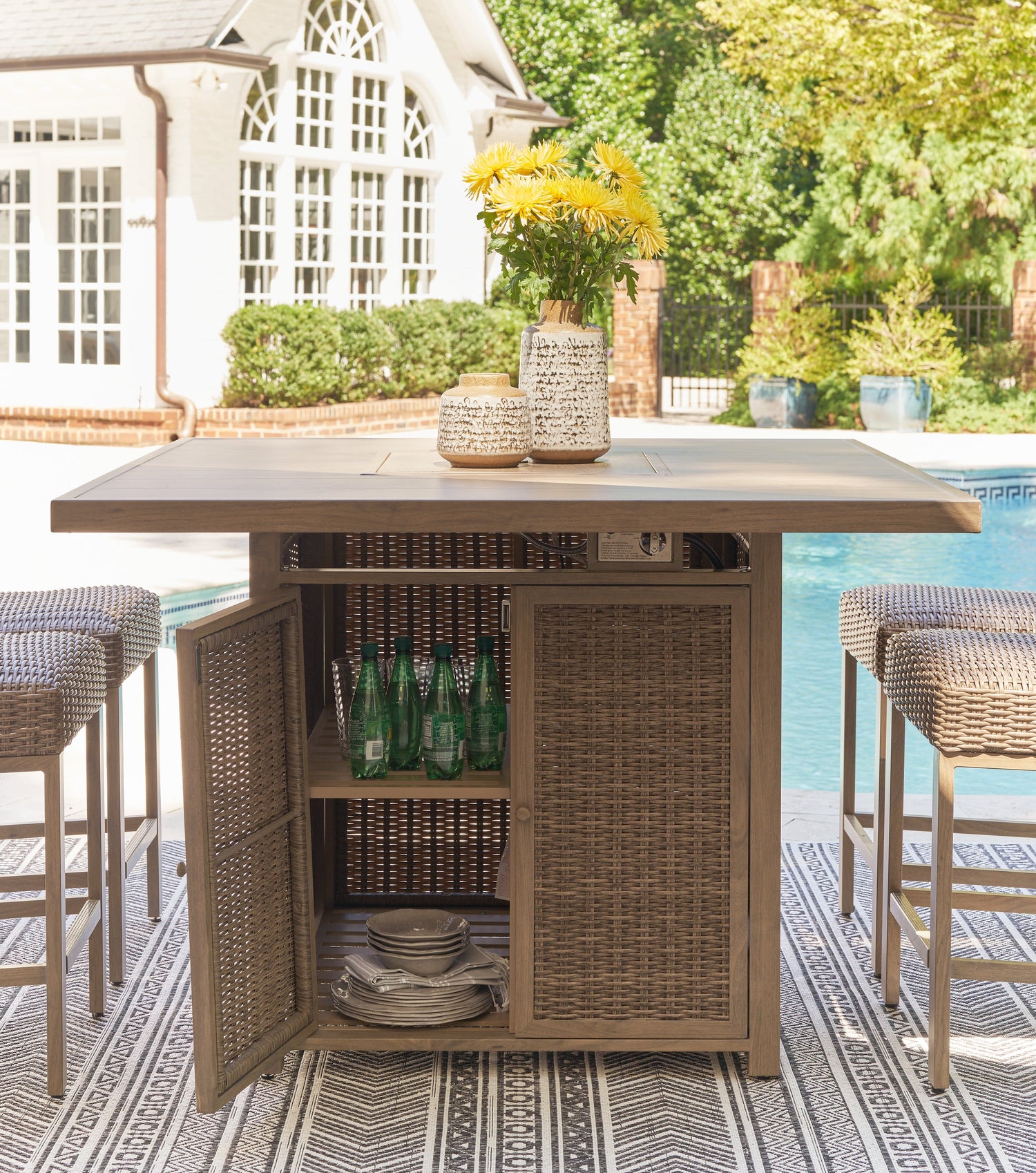 Walton Bridge Driftwood Outdoor Bar Table with Fire Pit - P749-665 - Bien Home Furniture &amp; Electronics