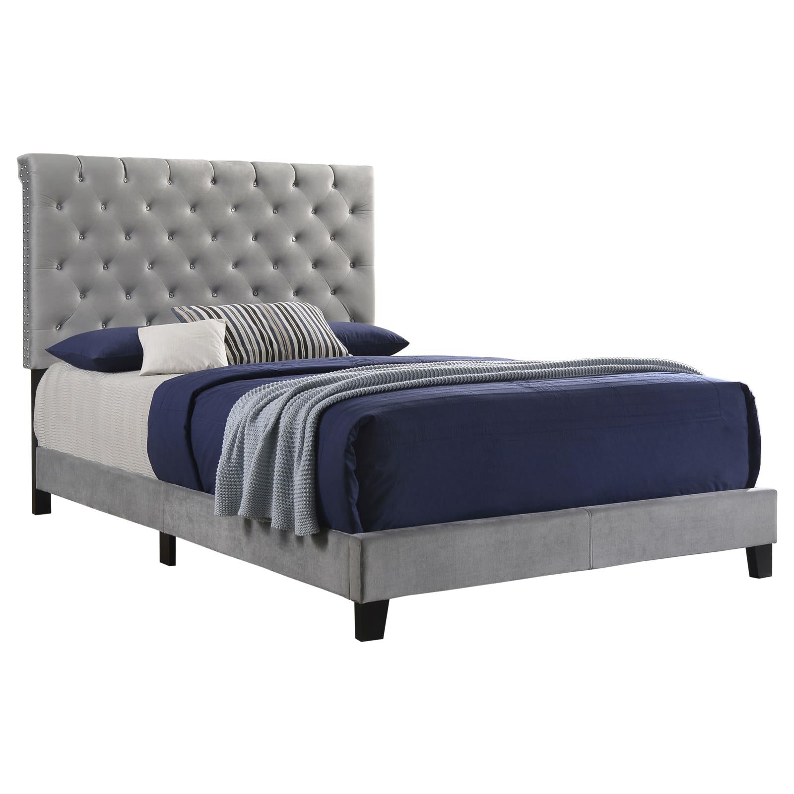 Warner Eastern King Upholstered Bed Gray - 310042KE - Bien Home Furniture &amp; Electronics
