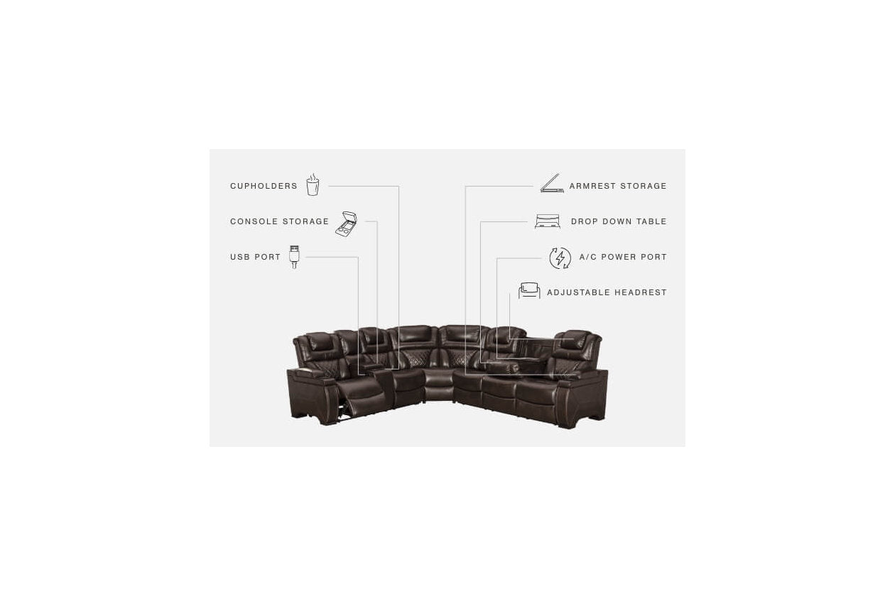 Warnerton Chocolate 3-Piece Power Reclining Sectional - SET | 7540708 | 7540737 | 7540777 - Bien Home Furniture &amp; Electronics