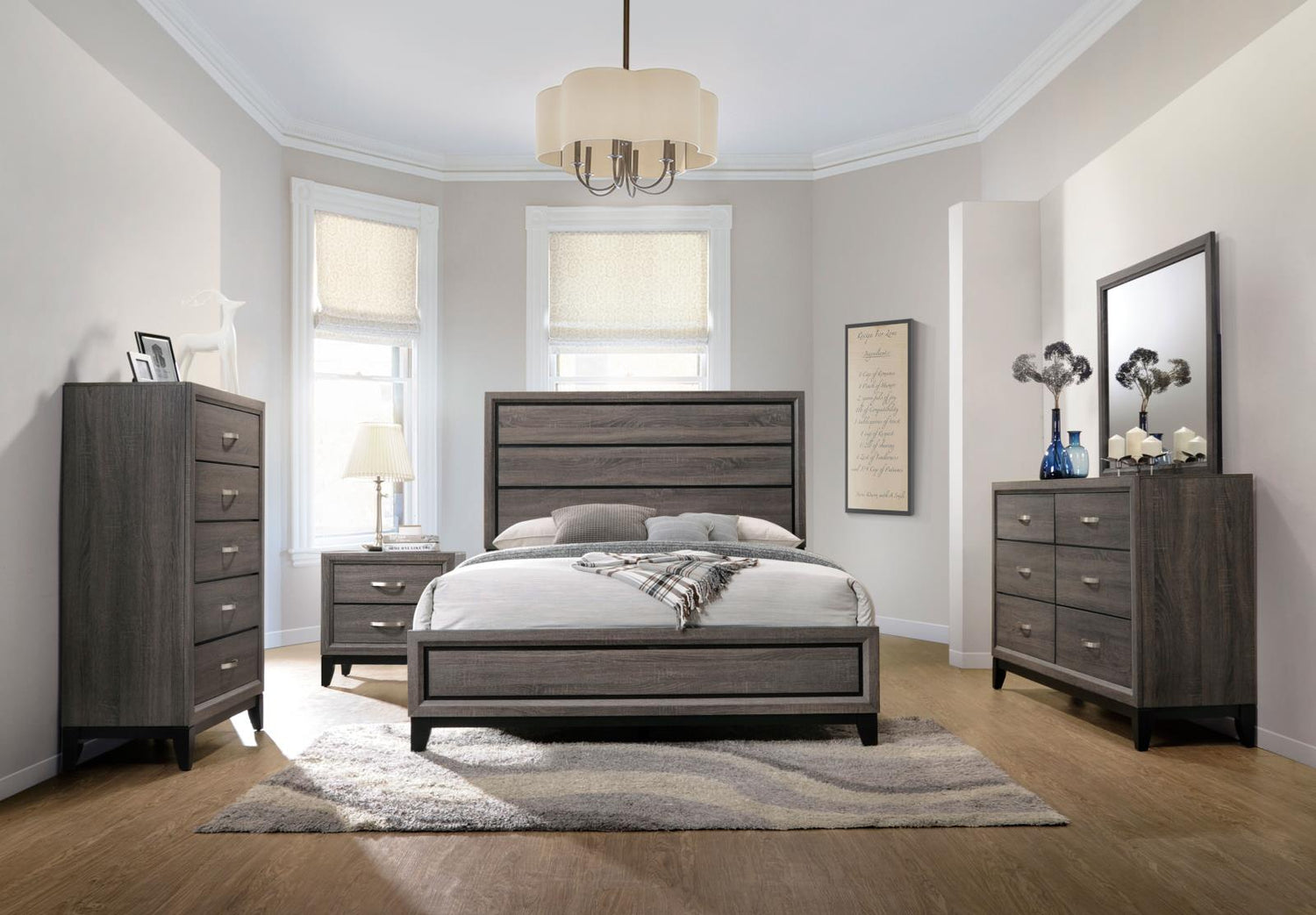 Watson California King Panel Bedroom Set Gray Oak/Black - 212421KW-S5 - Bien Home Furniture &amp; Electronics