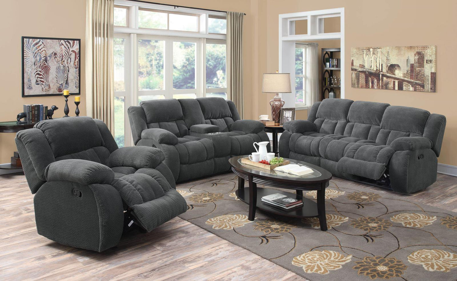 Weissman Motion Loveseat with Console Charcoal - 601922 - Bien Home Furniture &amp; Electronics