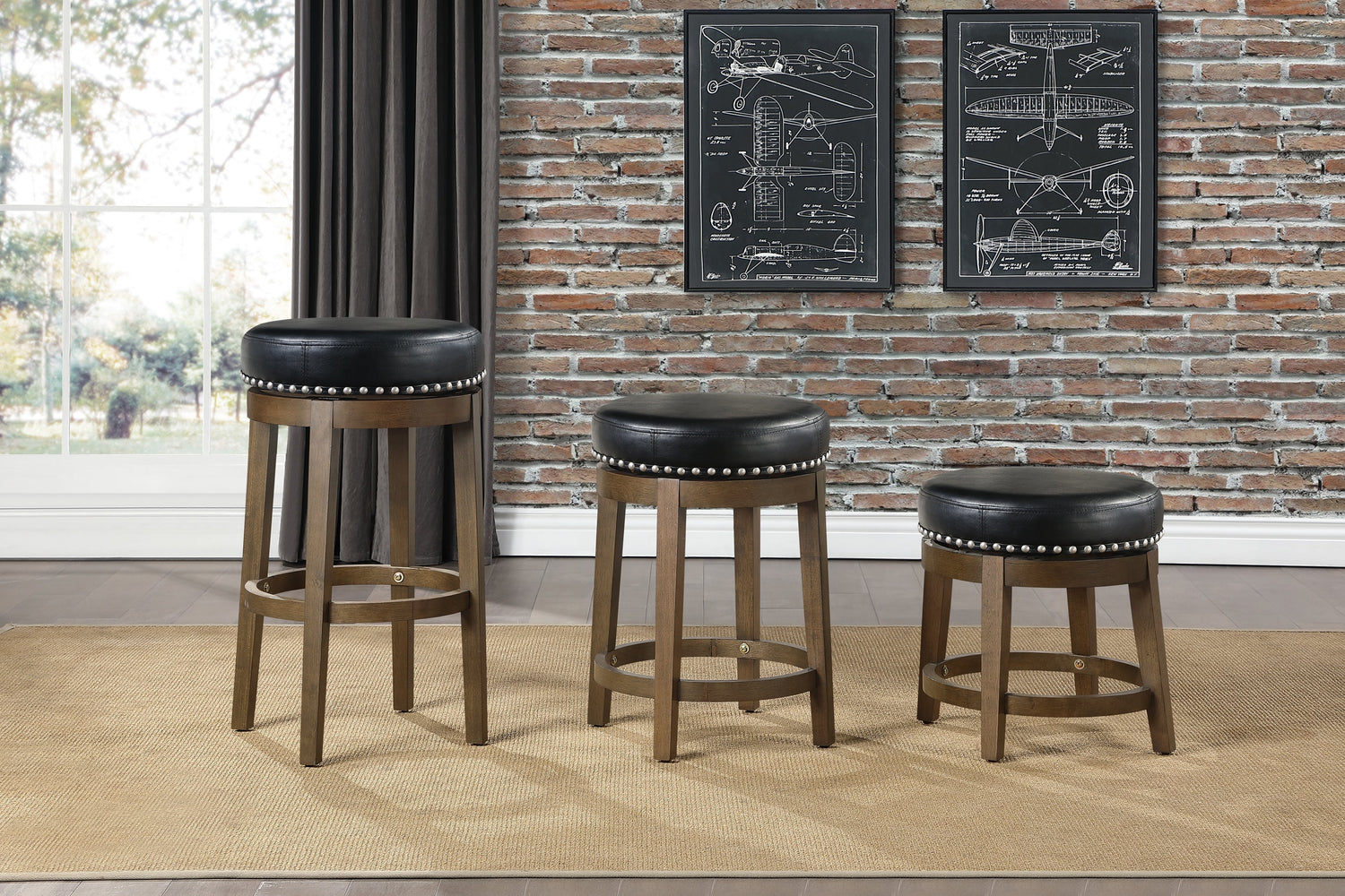 Westby Black/Brown Round Swivel Counter Height Stool, Set of 2 - 5681BLK-24 - Bien Home Furniture &amp; Electronics