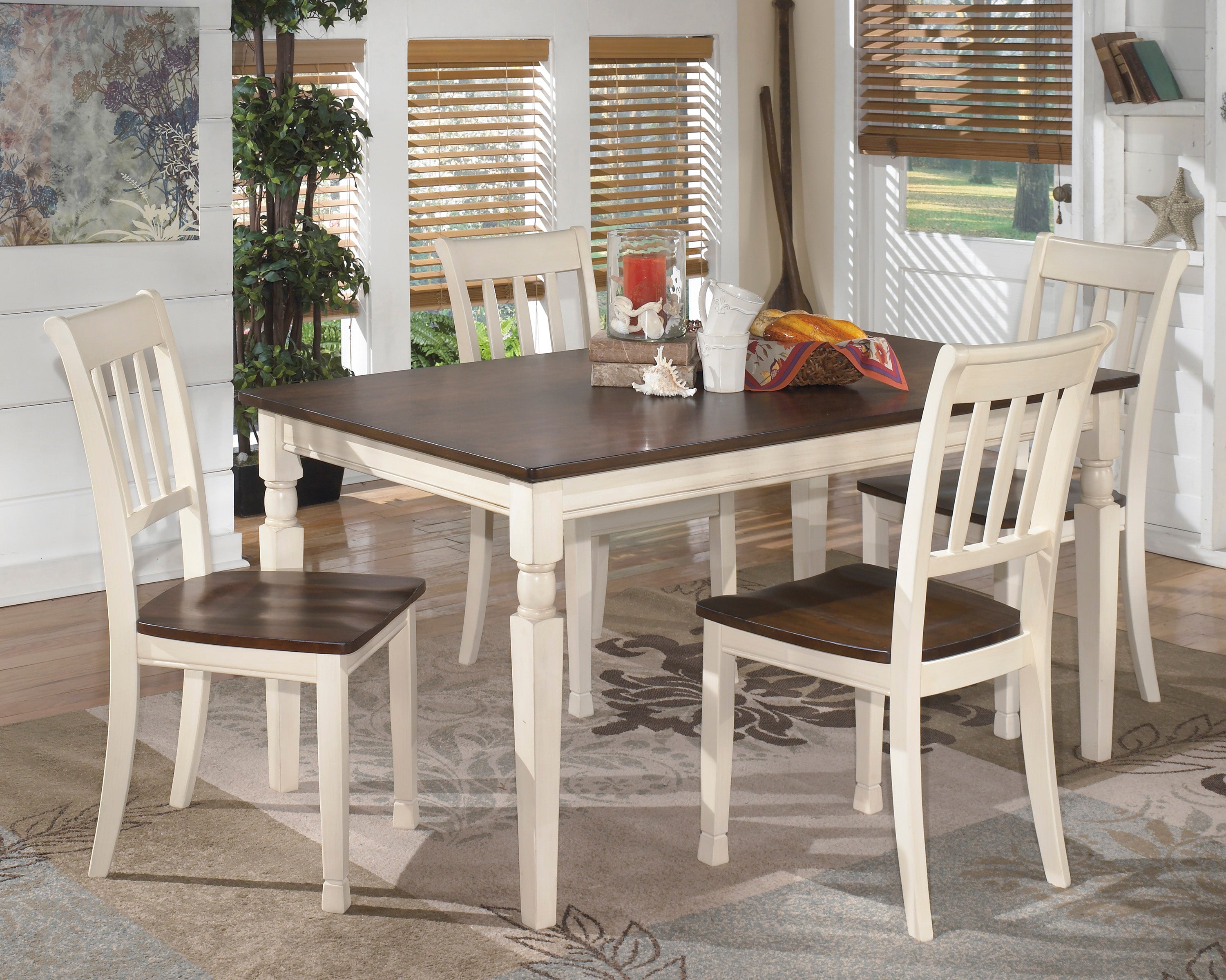 Whitesburg Brown/Cottage White Rectangular Dining Set - SET | D583-25 | D583-02(3) - Bien Home Furniture &amp; Electronics