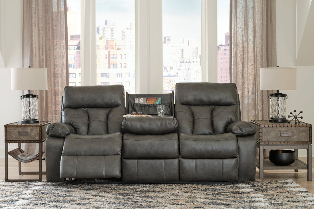 Willamen Quarry Reclining Sofa with Drop Down Table - 1480189 - Bien Home Furniture &amp; Electronics