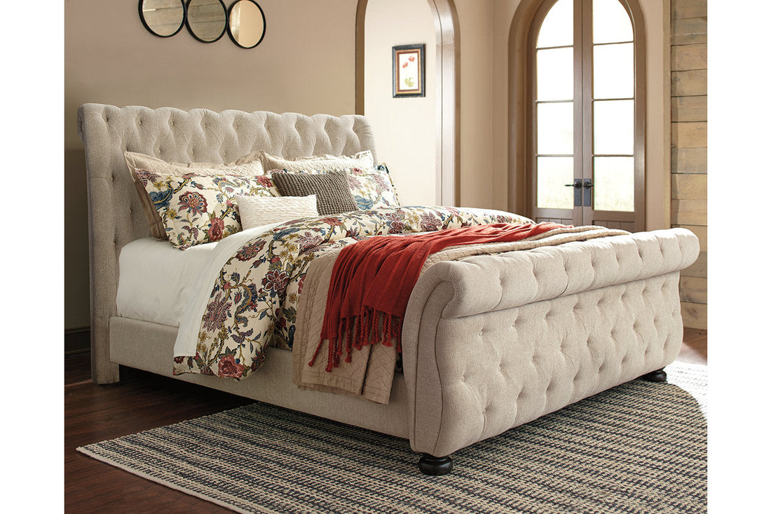 Willenburg Linen King Upholstered Sleigh Bed - SET | B643-76 | B643-78 | B643-99 - Bien Home Furniture &amp; Electronics