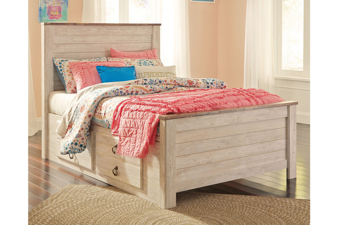 Willowton Whitewash Full Panel Bed with 2 Storage Drawers - SET | B100-12 | B267-50 | B267-84 | B267-87 - Bien Home Furniture &amp; Electronics