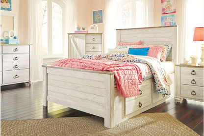 Willowton Whitewash Full Panel Bed with 2 Storage Drawers - SET | B100-12 | B267-50 | B267-84 | B267-87 - Bien Home Furniture &amp; Electronics
