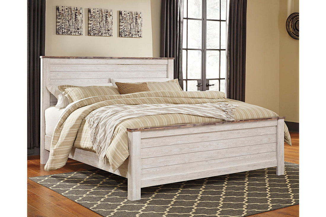 Willowton Whitewash King Panel Bed - SET | B267-56 | B267-58 | B267-99 - Bien Home Furniture &amp; Electronics