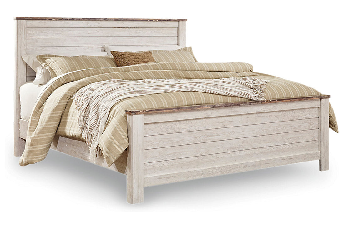 Willowton Whitewash King Panel Bed - SET | B267-56 | B267-58 | B267-99 - Bien Home Furniture &amp; Electronics