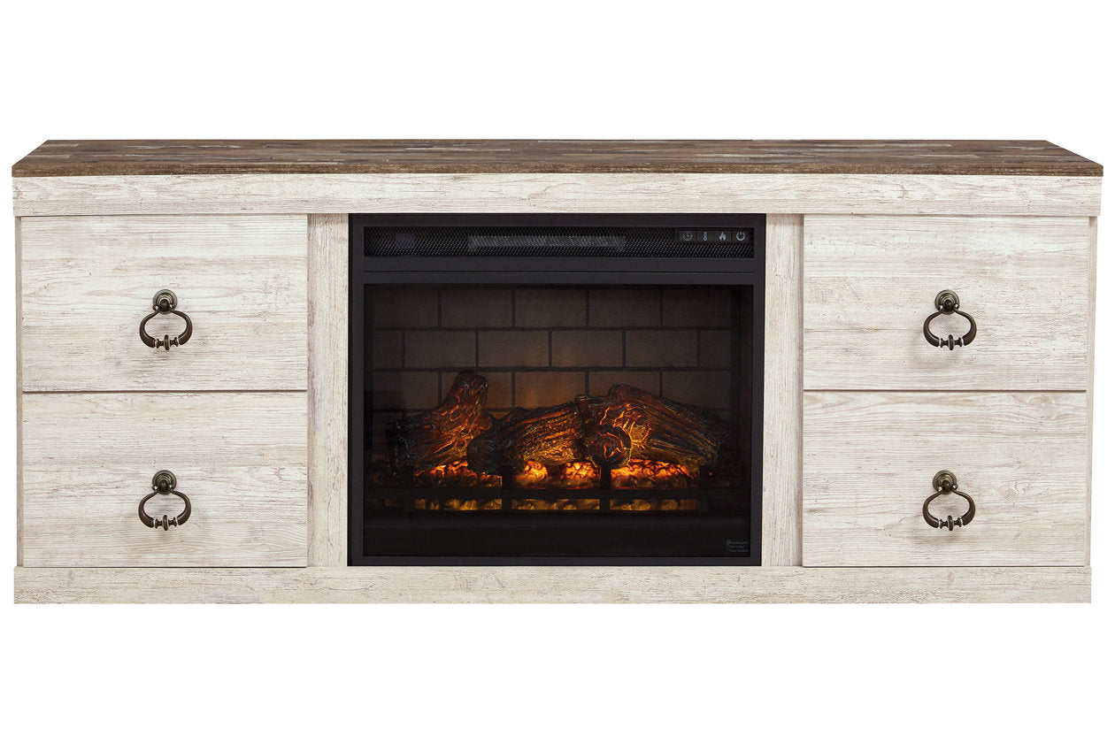 Willowton Whitewash TV Stand with Electric Fireplace - SET | EW0267-268 | W100-101 - Bien Home Furniture &amp; Electronics
