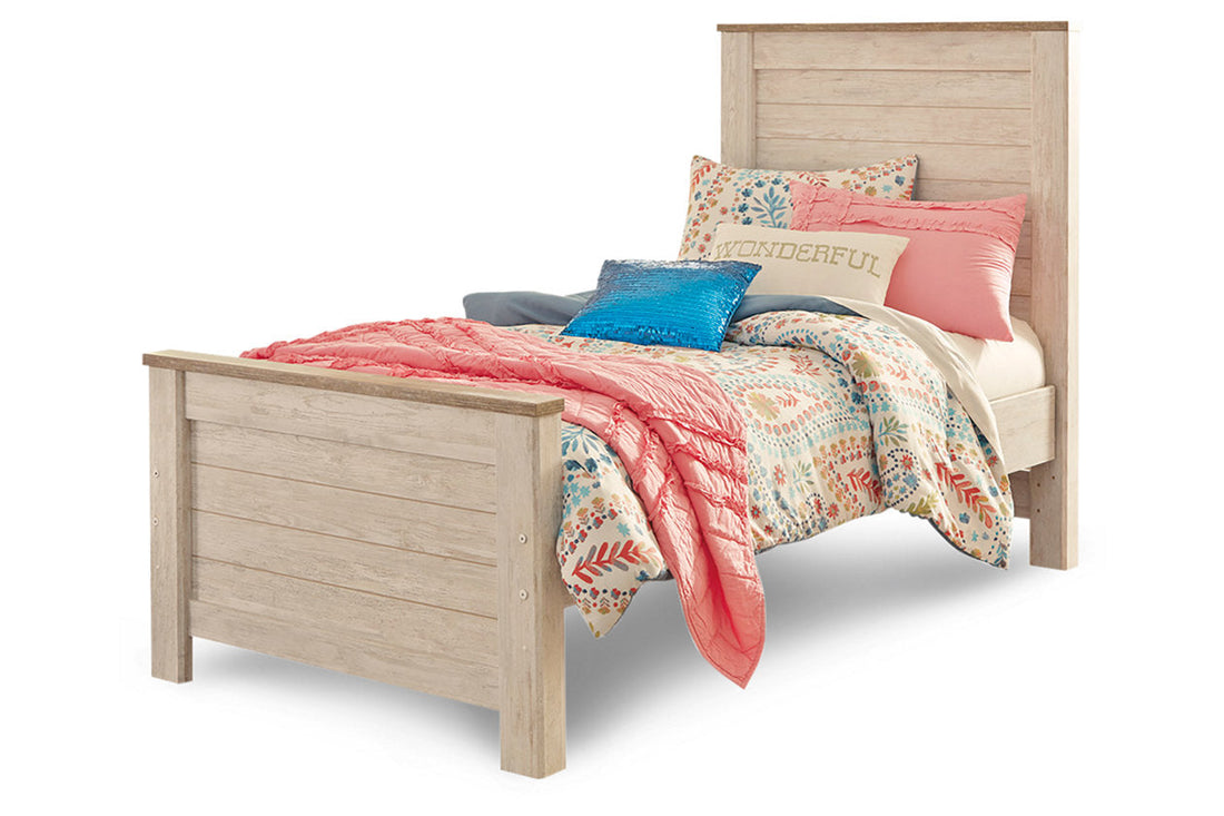 Willowton Whitewash Twin Panel Bed - SET | B267-52 | B267-53 | B267-83 - Bien Home Furniture &amp; Electronics