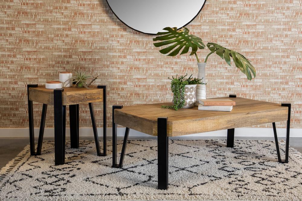 Winston Natural/Matte Black Wooden Rectangular Top Coffee Table - 724118 - Bien Home Furniture &amp; Electronics
