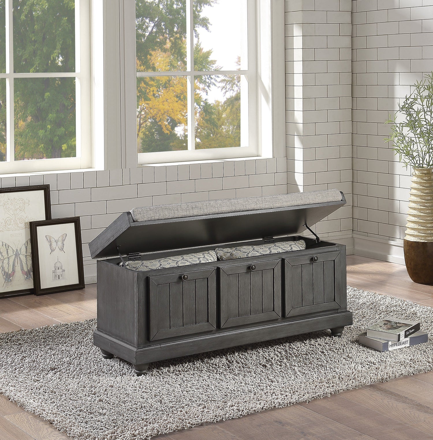 Woodwell Dark Gray Lift Top Storage Bench - 4586DG - Bien Home Furniture &amp; Electronics