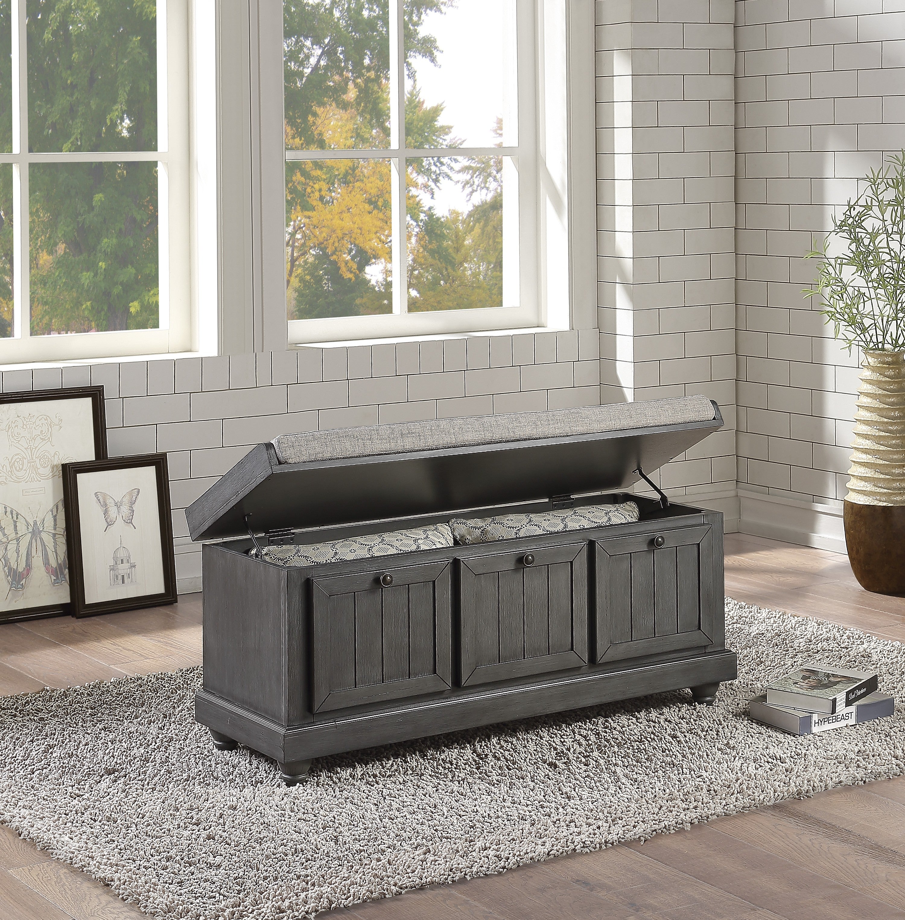 Woodwell Dark Gray Lift Top Storage Bench - 4586DG - Bien Home Furniture &amp; Electronics