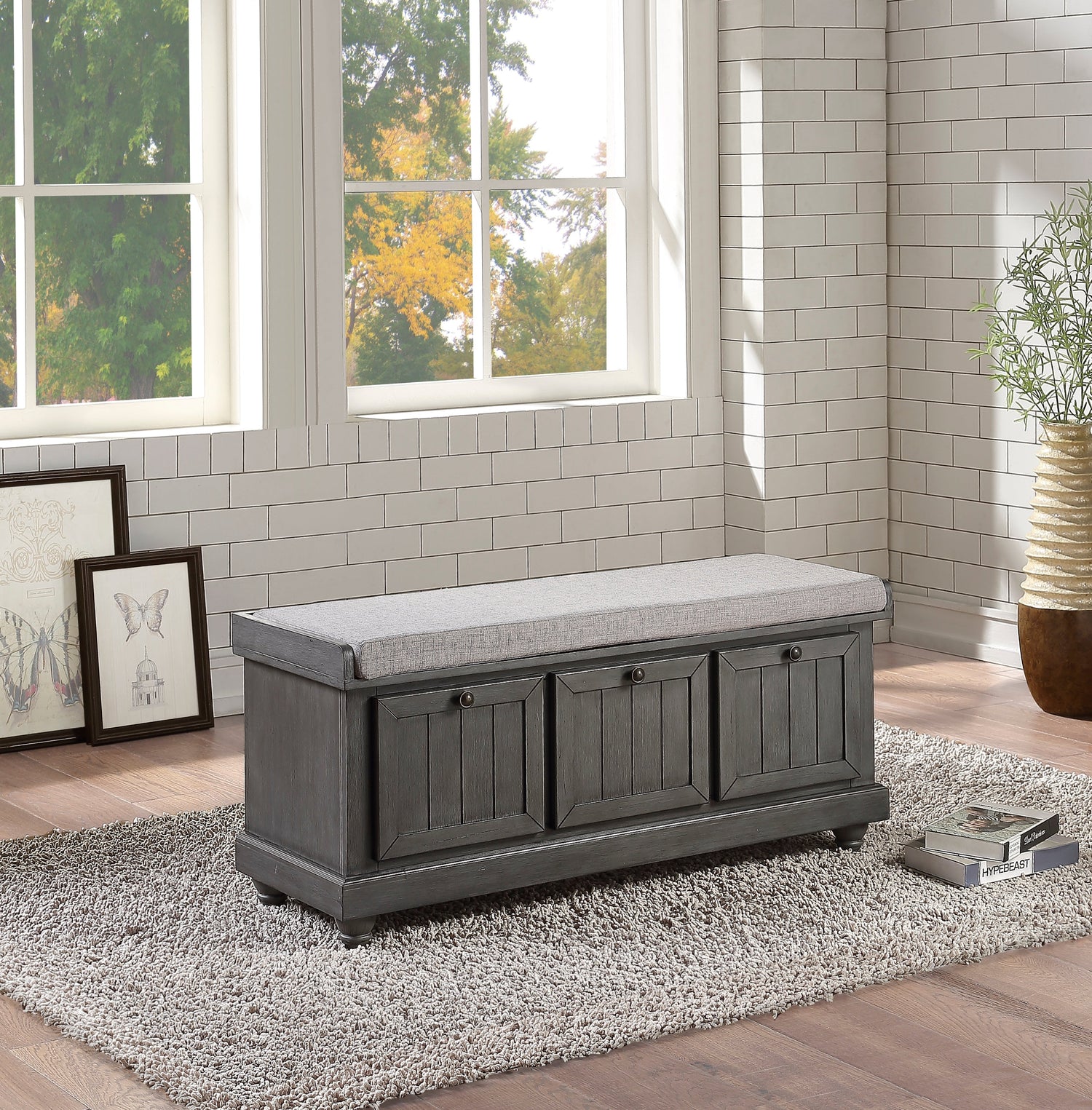 Woodwell Dark Gray Lift Top Storage Bench - 4586DG - Bien Home Furniture &amp; Electronics