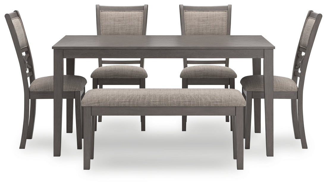 Wrenning Gray Dining Table and 4 Chairs and Bench (Set of 6) - D425-325 - Bien Home Furniture &amp; Electronics