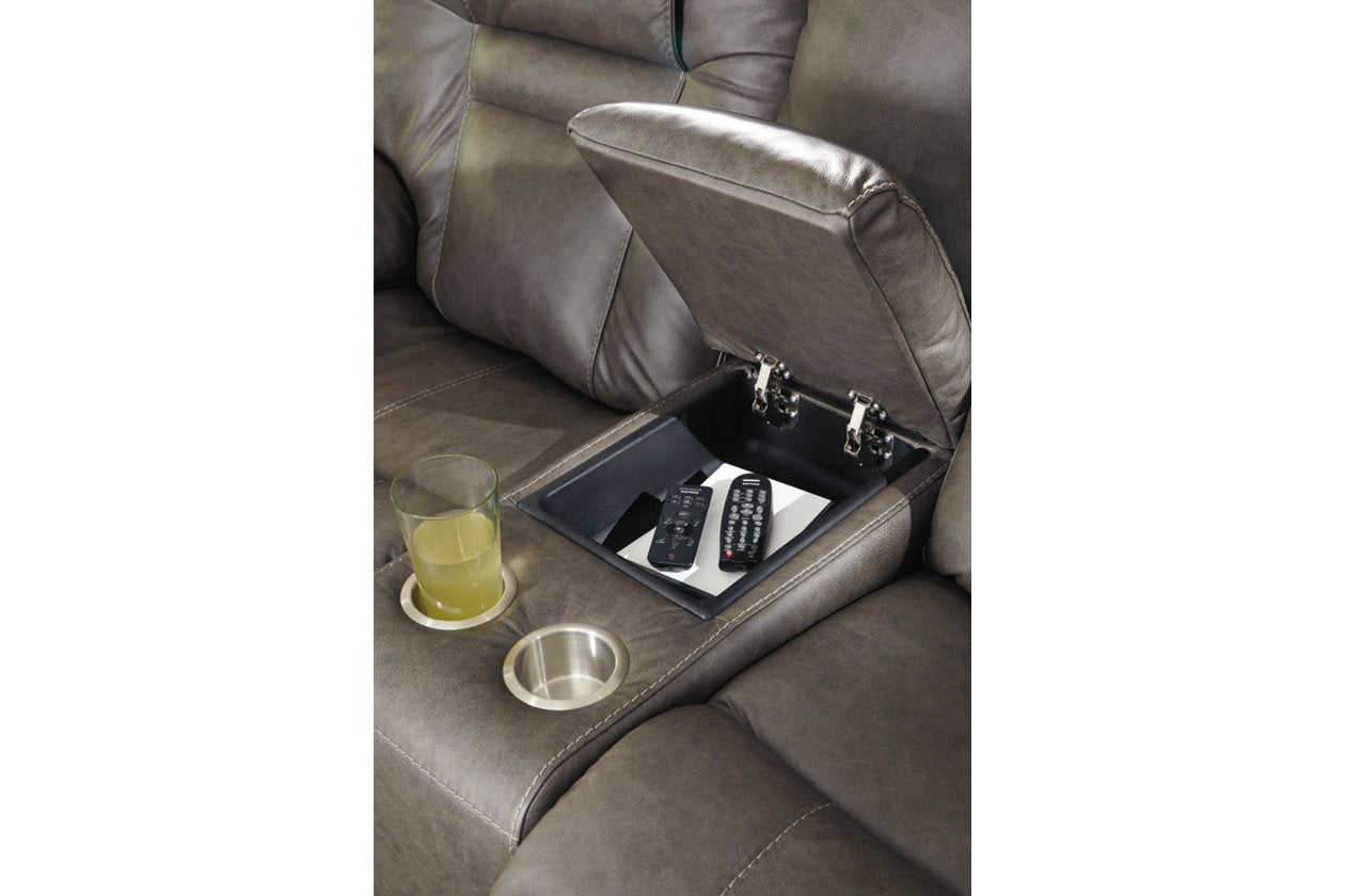 Wurstrow Smoke Power Reclining Loveseat with Console - U5460218 - Bien Home Furniture &amp; Electronics