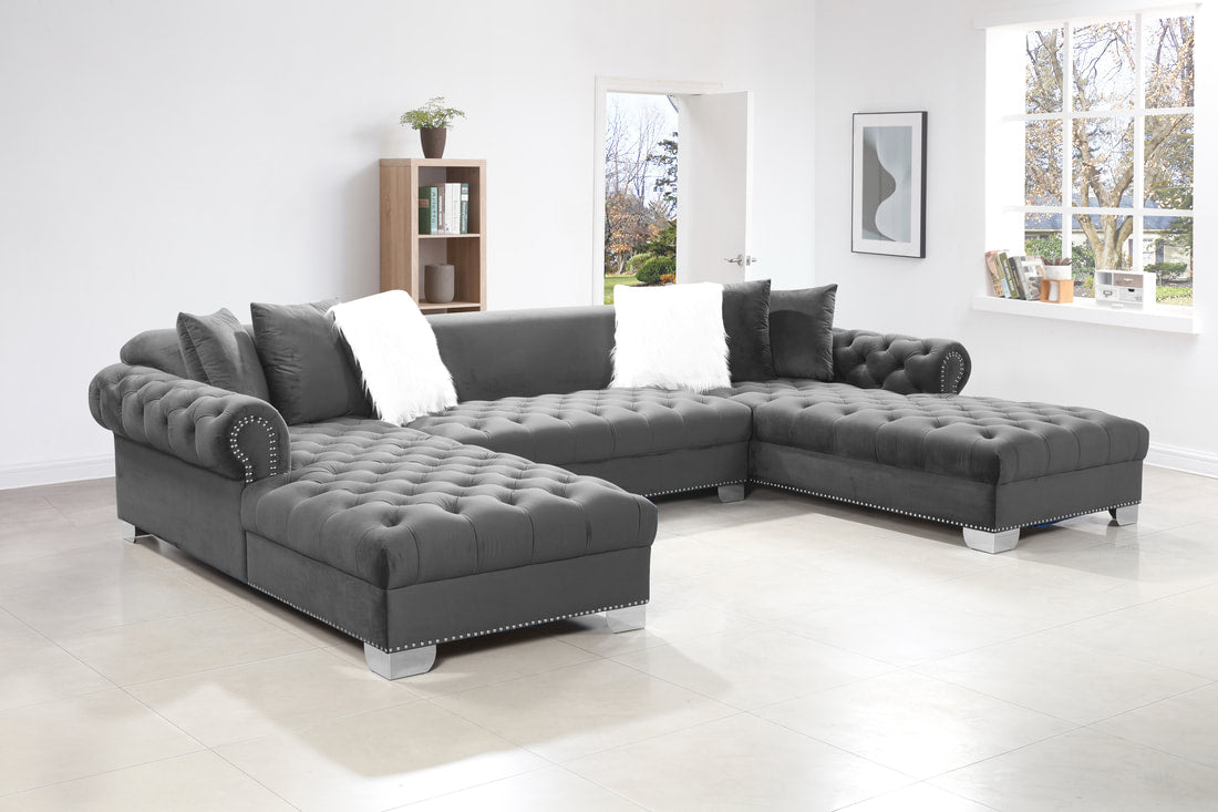 XL London Gray Velvet Double Chaise Sectional - XL London - Grey - Bien Home Furniture &amp; Electronics