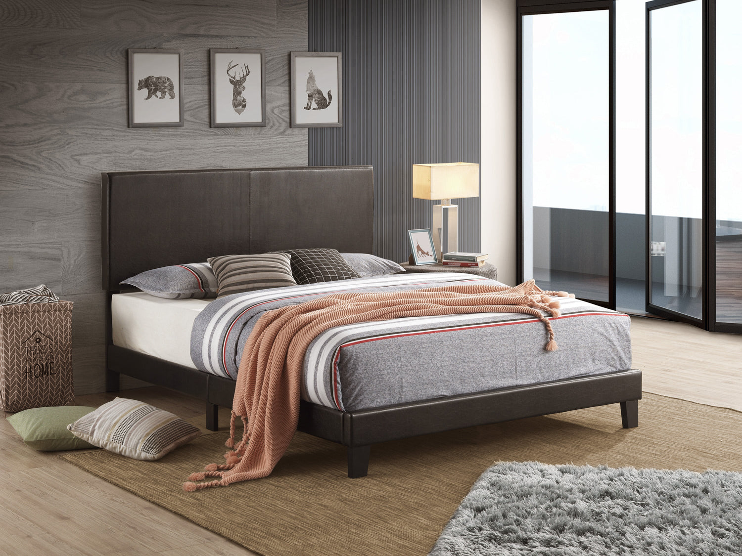 Yates Black PU Leather Twin Upholstered Platform Bed - 5281PU-T - Bien Home Furniture &amp; Electronics
