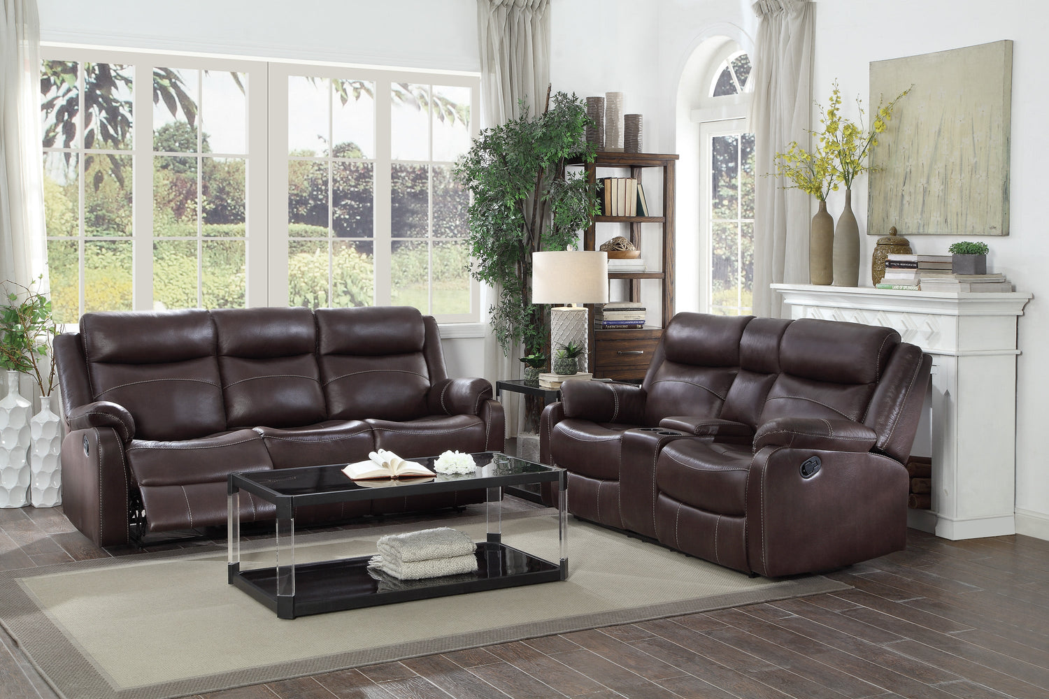 Yerba Brown Microfiber Double Lay Flat Reclining Loveseat - 9990DB-2 - Bien Home Furniture &amp; Electronics