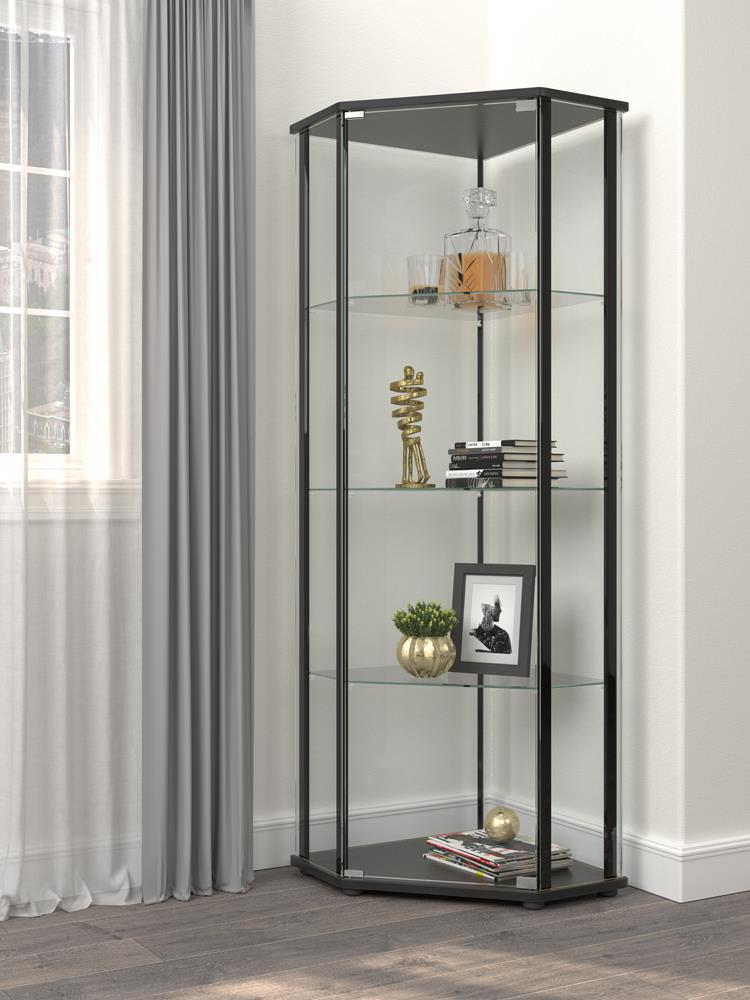 Zenobia Clear/Black Glass Shelf Curio Cabinet - 953234 - Bien Home Furniture &amp; Electronics
