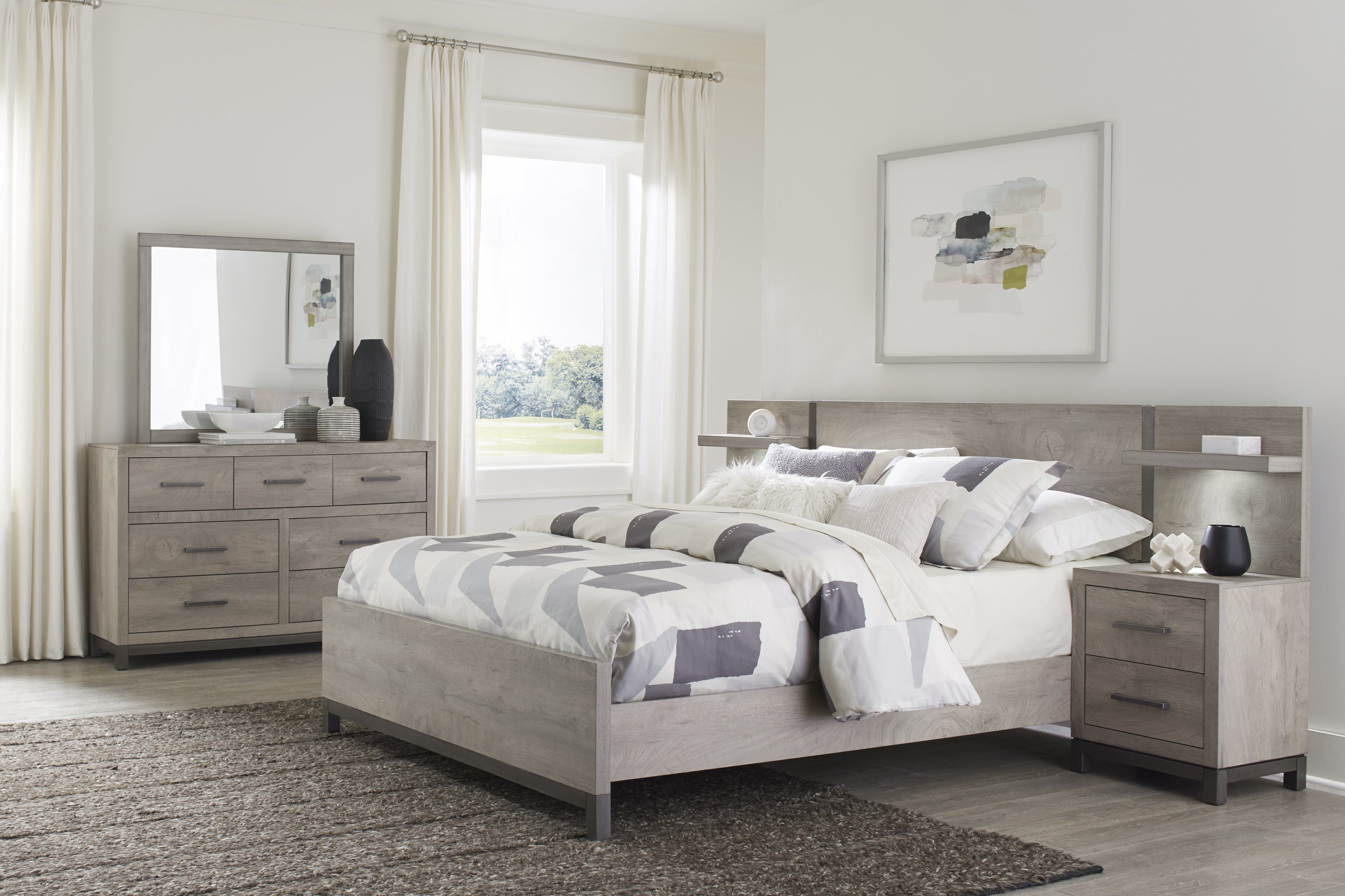 Zephyr Light Gray Nightstand with Wall Panel - 1577-4P* - Bien Home Furniture &amp; Electronics